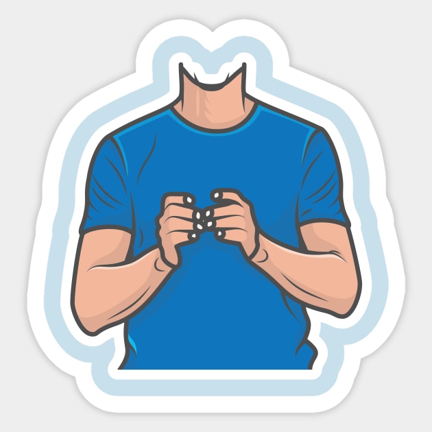 Young Boy Body without Head Sticker vector illustration. People object icon concept. Sticker design vector of a body that shows with hands. Sticker by AlviStudio